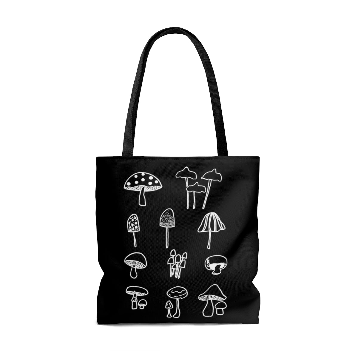 Mushrooms Nature Black Original Artwork Reusable Graphic Tote Bag