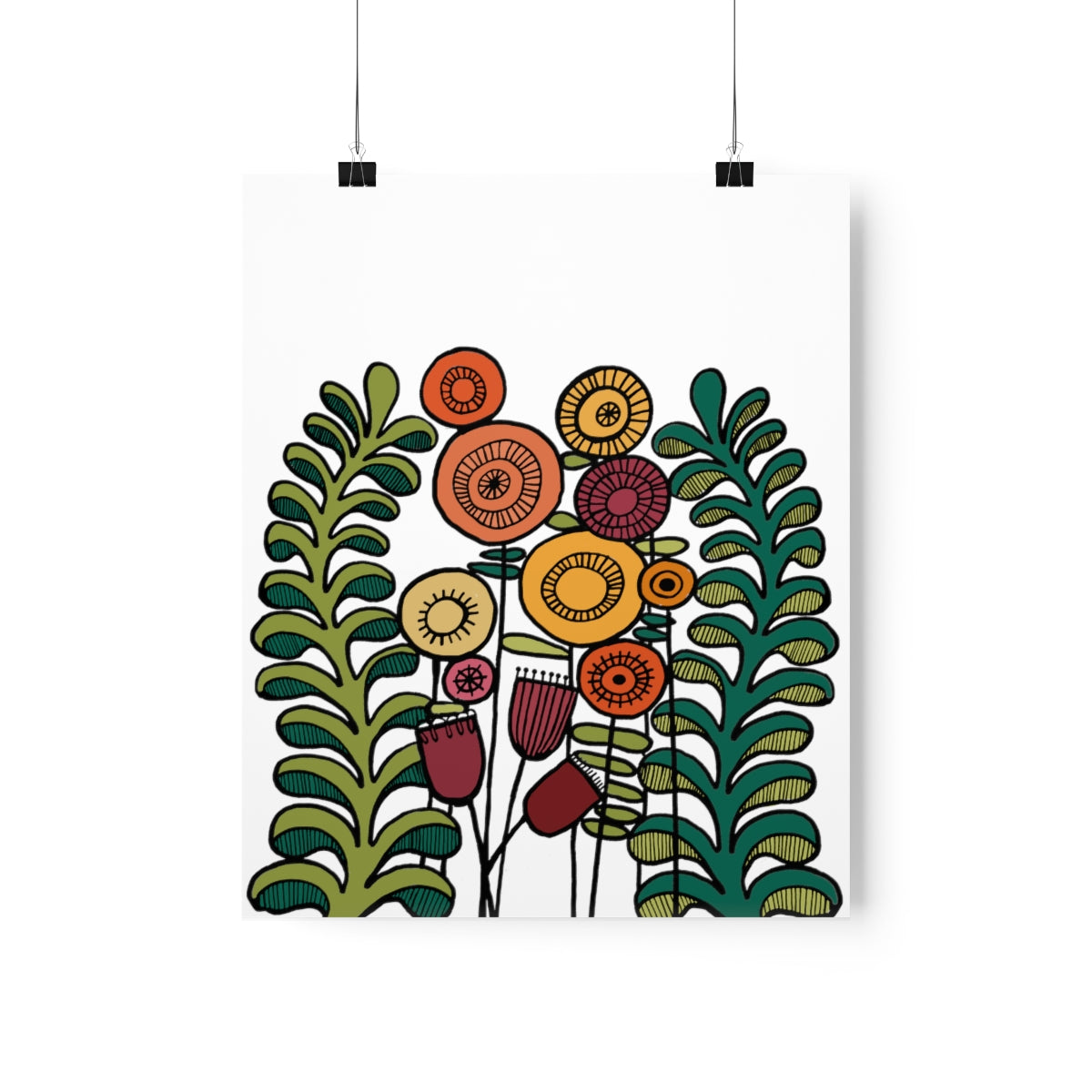 Vintage Flowers and Ferns Premium Matte vertical posters