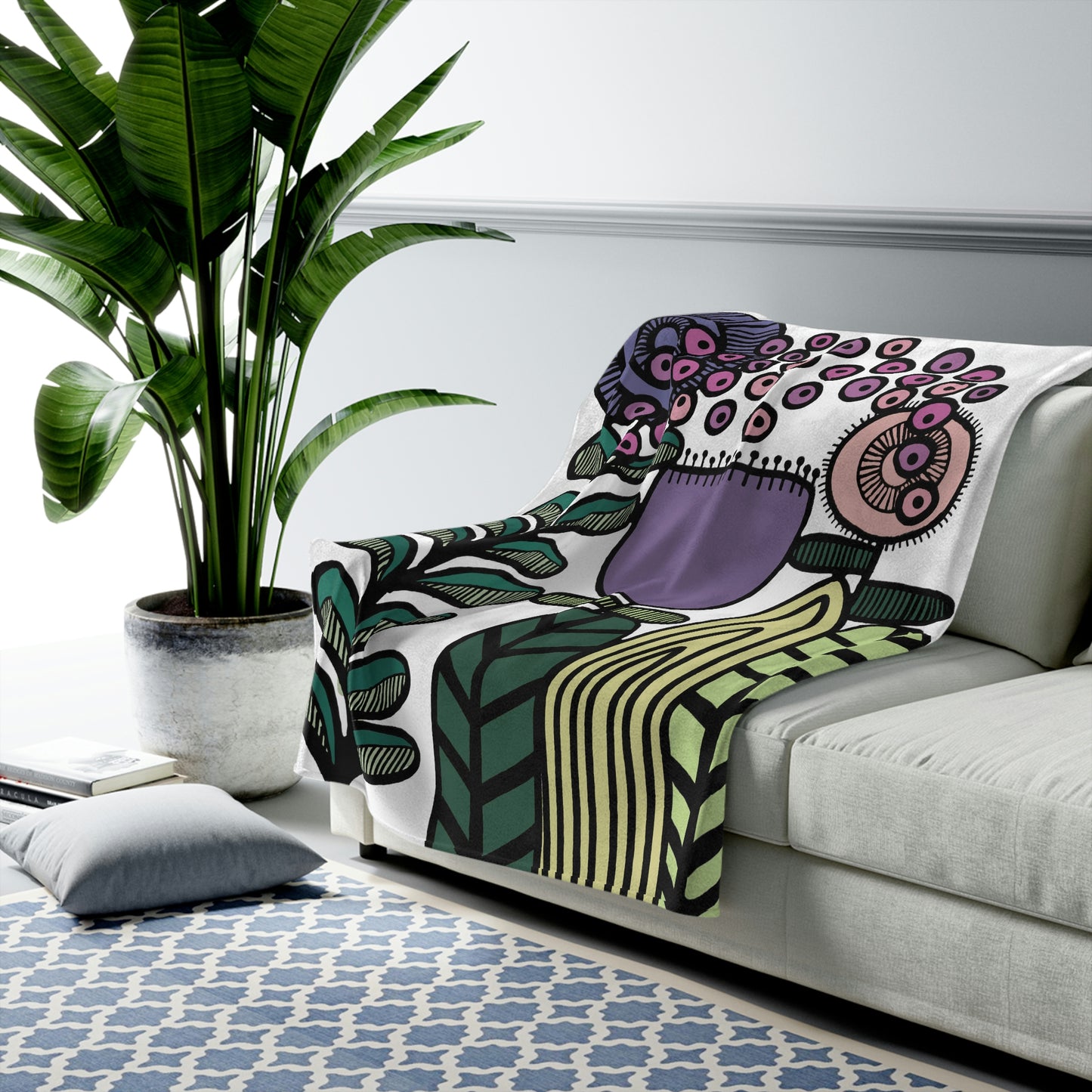 Velveteen Plush Blanket - Floral Muted