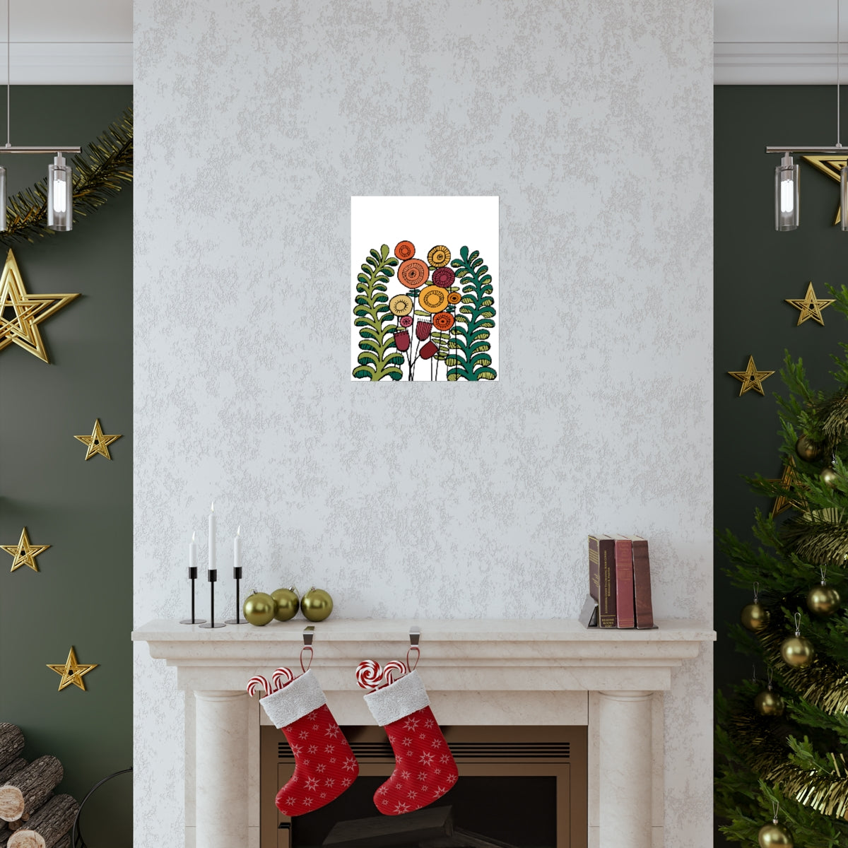 Vintage Flowers and Ferns Premium Matte vertical posters