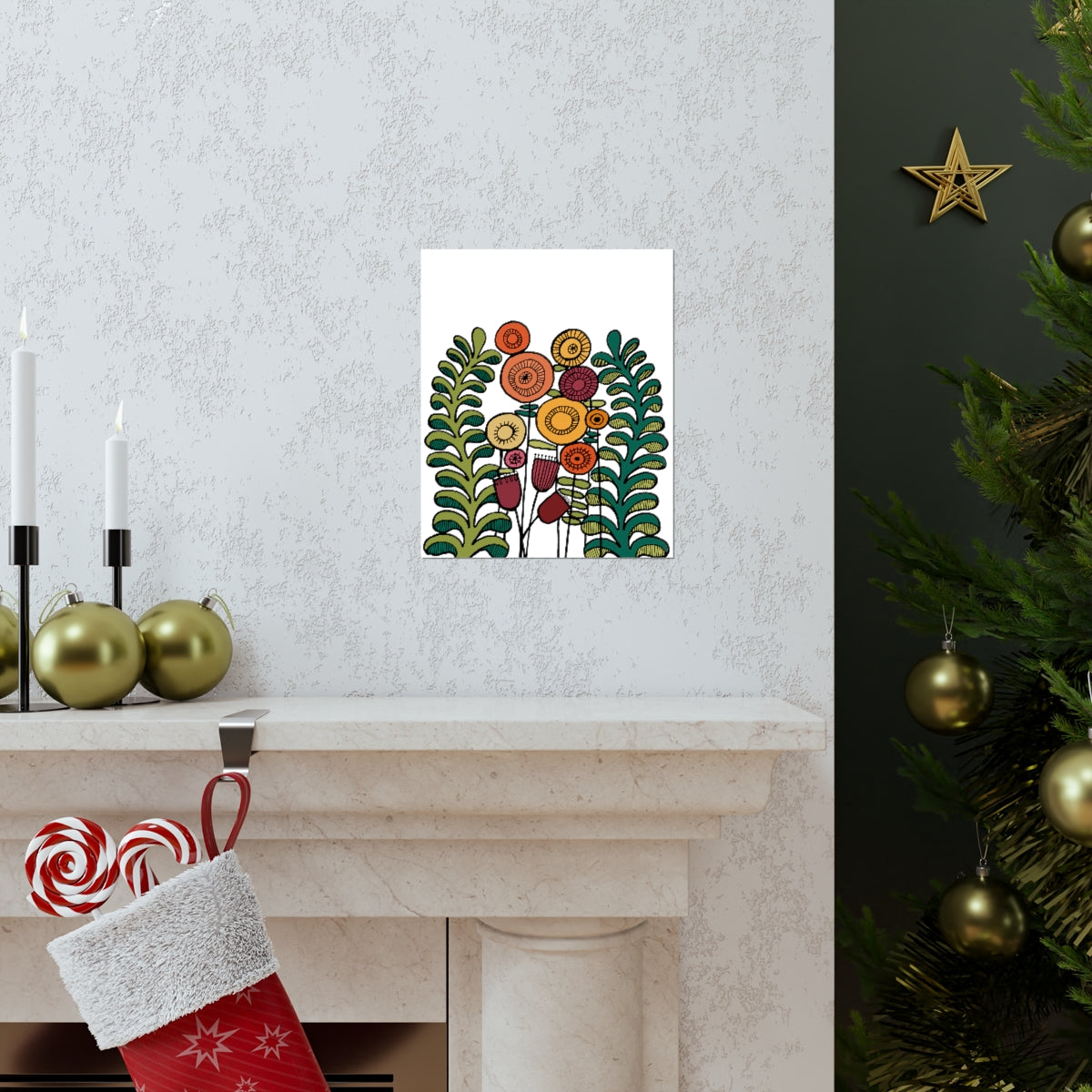 Vintage Flowers and Ferns Premium Matte vertical posters