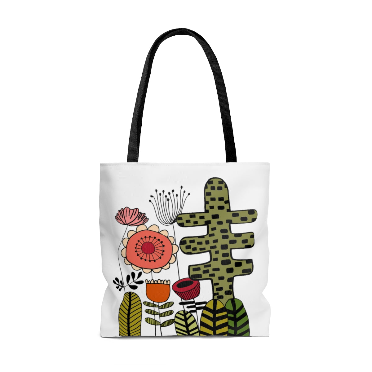 Vintage Flowers Cactus Original Artwork Reusable Graphic Tote Bag