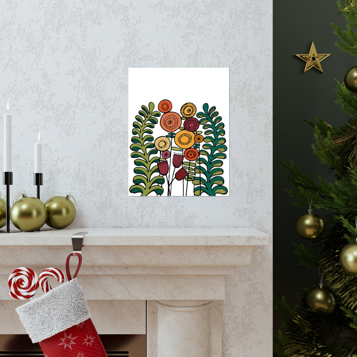 Vintage Flowers and Ferns Premium Matte vertical posters