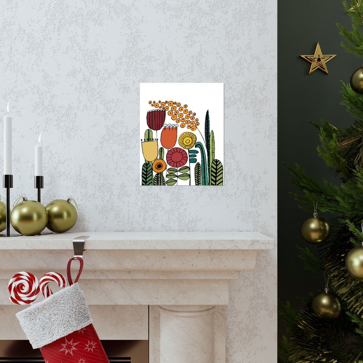 Vintage Flowers Warm Tones Premium Matte vertical posters